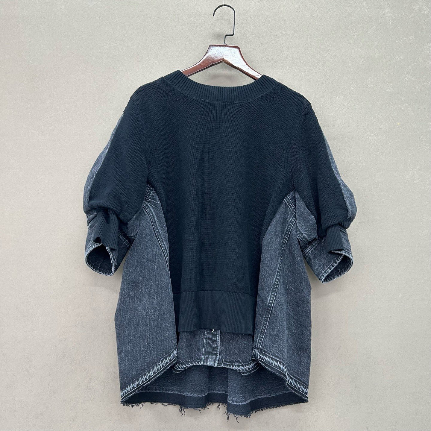 99新 maje sacai 假两件套牛仔拼毛衣外套：2码