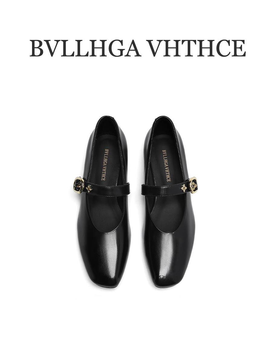 BVLLHGA VHTHCE  新款玛丽珍法式一字带方头百搭胎牛皮单鞋女 D15