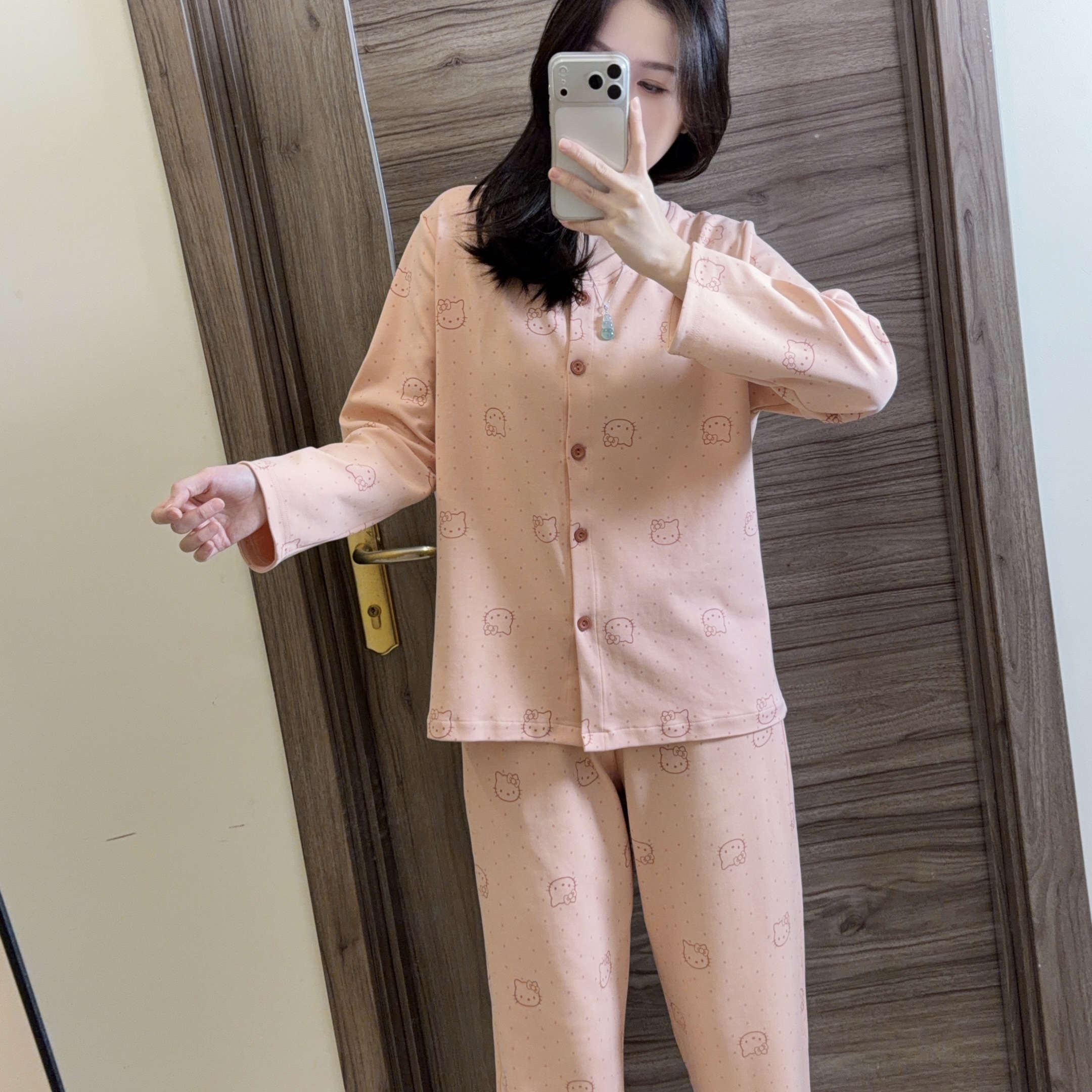 C秋冬新款女士纯棉带胸垫睡衣长袖套装 时尚温柔粉可爱睡衣可外穿