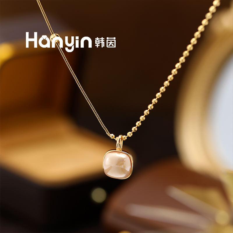 铜合金项链 优雅百搭香槟珠珠方糖蛇骨波珠链项链小众设计感