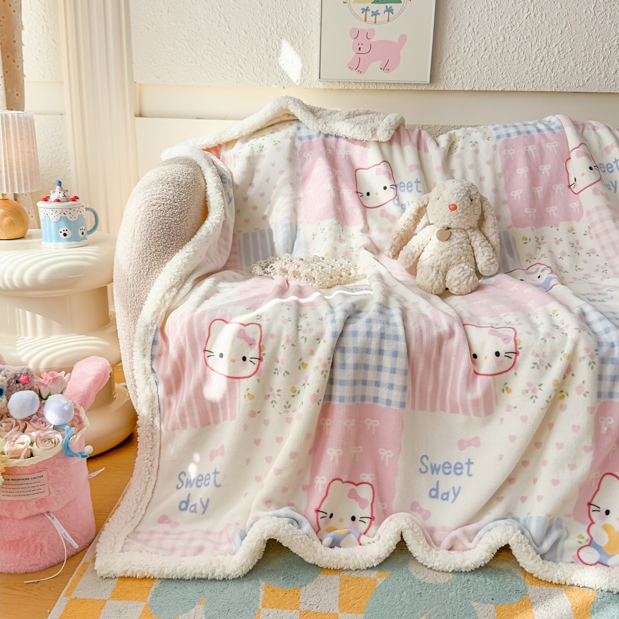 2025秋冬新款A类牛奶绒羊羔绒毛毯ins可爱风沙发床宿舍多功能盖毯