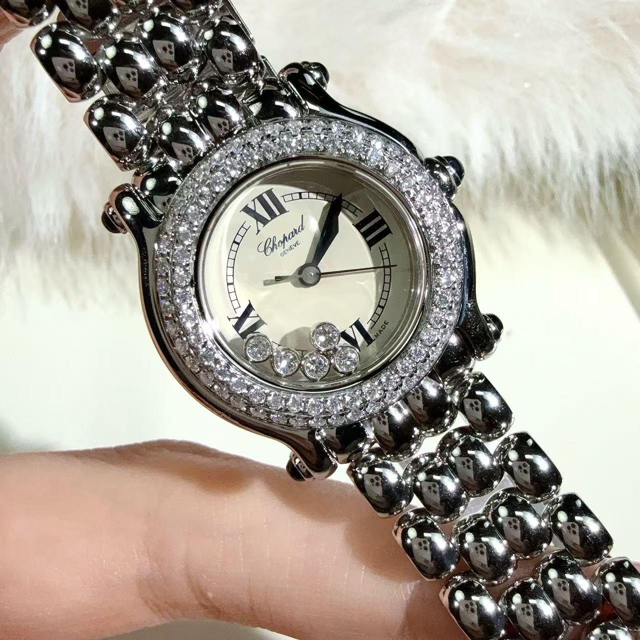 99新 Chopard/萧邦 快乐钻系列 快乐五钻 表径26mm石英腕表后镶钻