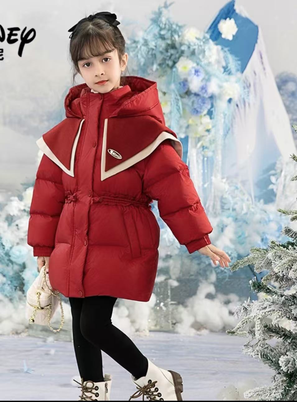 中长款女童千金风长款图案洋气连帽中大童小童