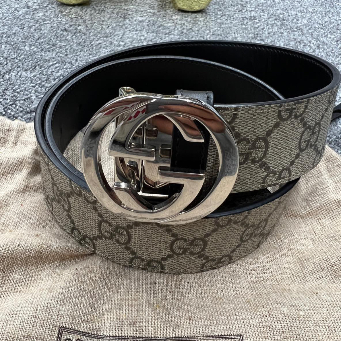 99新 GUCCI/古驰 80码/双g满印皮带/4cm/99新00147