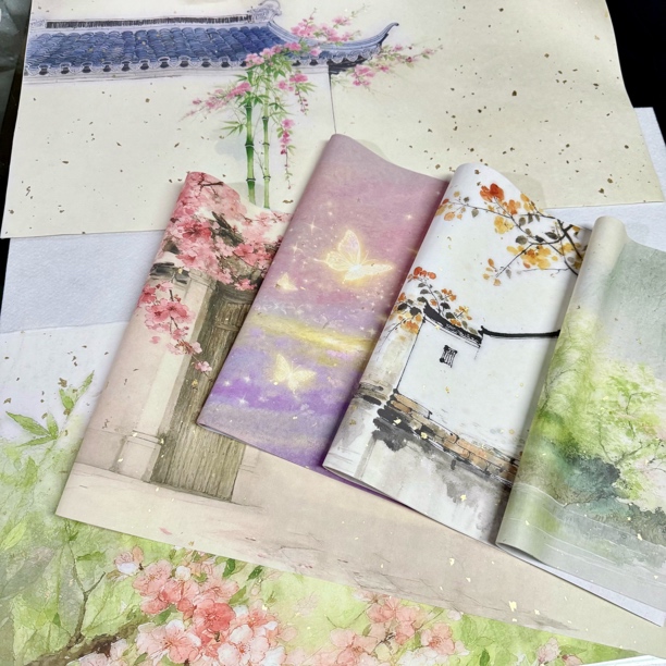 勤文堂宣纸【流年】轻图层洒金片片半生熟宣纸