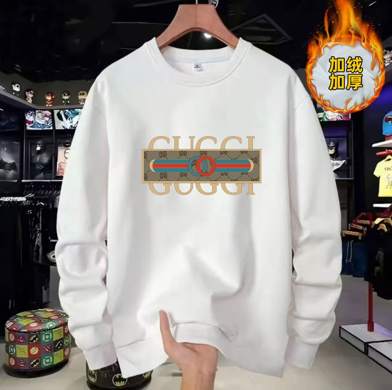 【加绒加厚】秋冬圆领卫衣休闲时尚百搭男女长袖印花卫衣 CUCCI