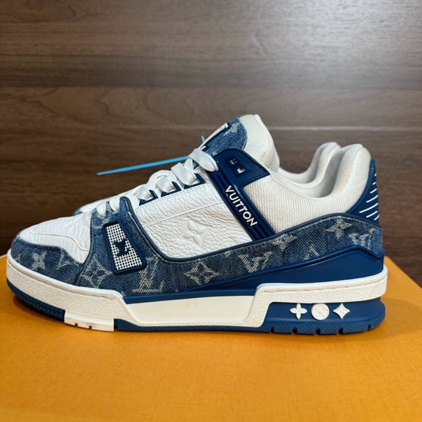 99新 LouisVuitton/路易威登 41.5码 trainer 白蓝牛仔 时尚板鞋