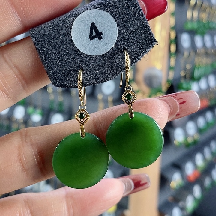 和田玉耳饰18K金镶嵌