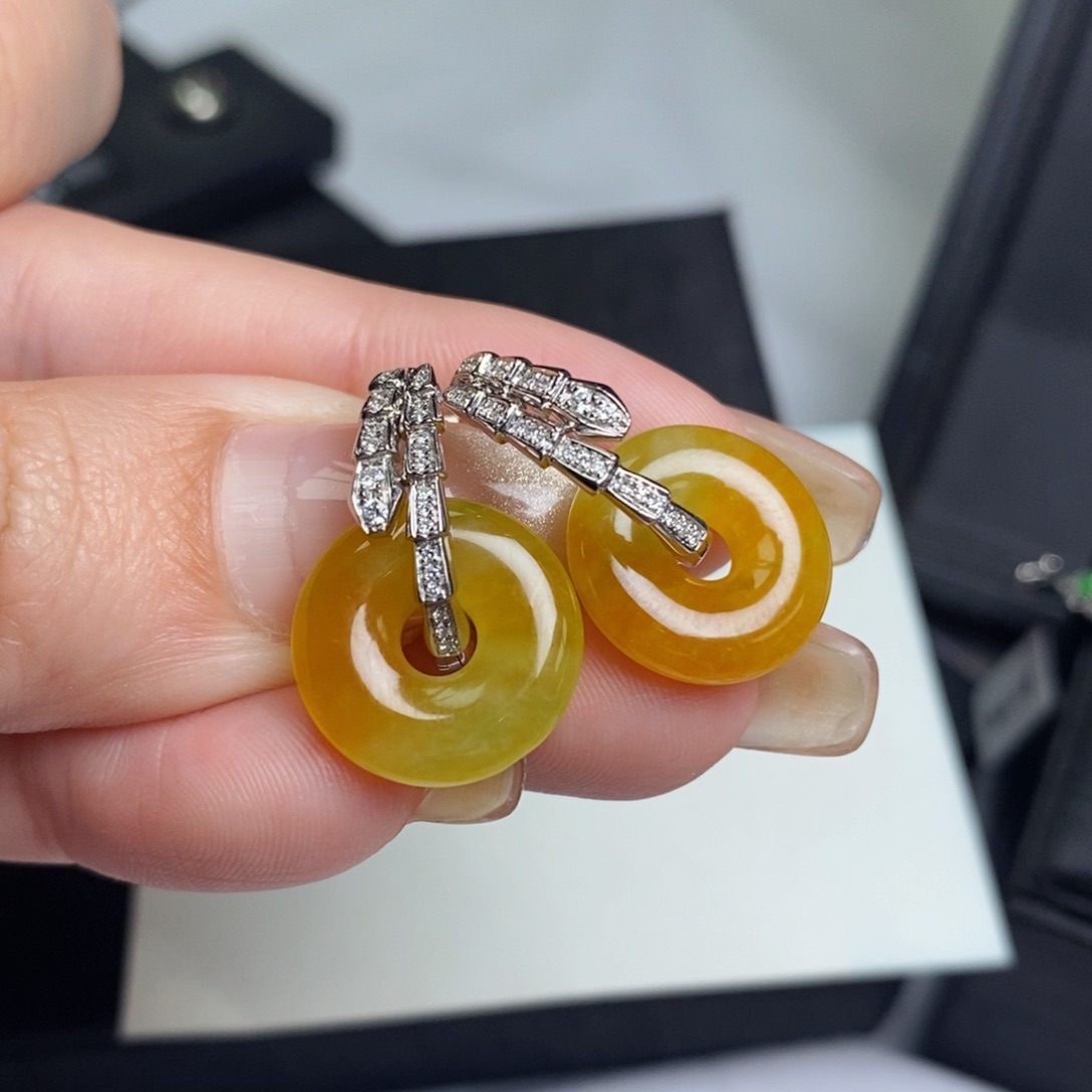 翡翠耳饰18K金镶嵌甜甜圈