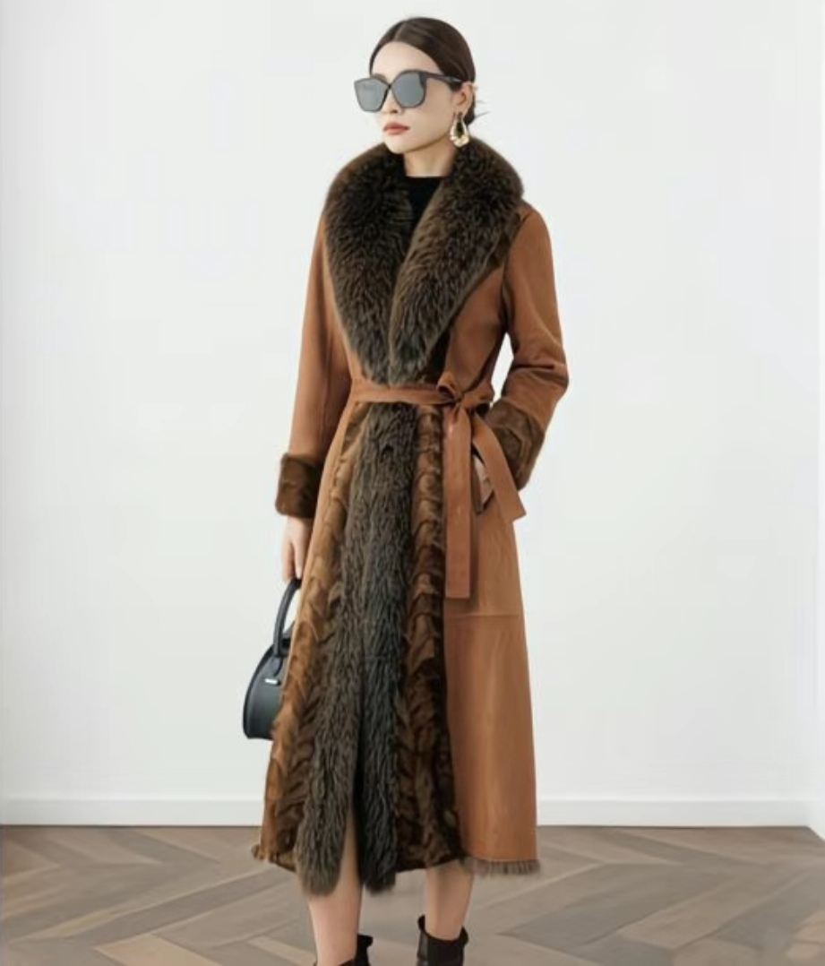 冬季新款海宁修身气质长款女皮草外套