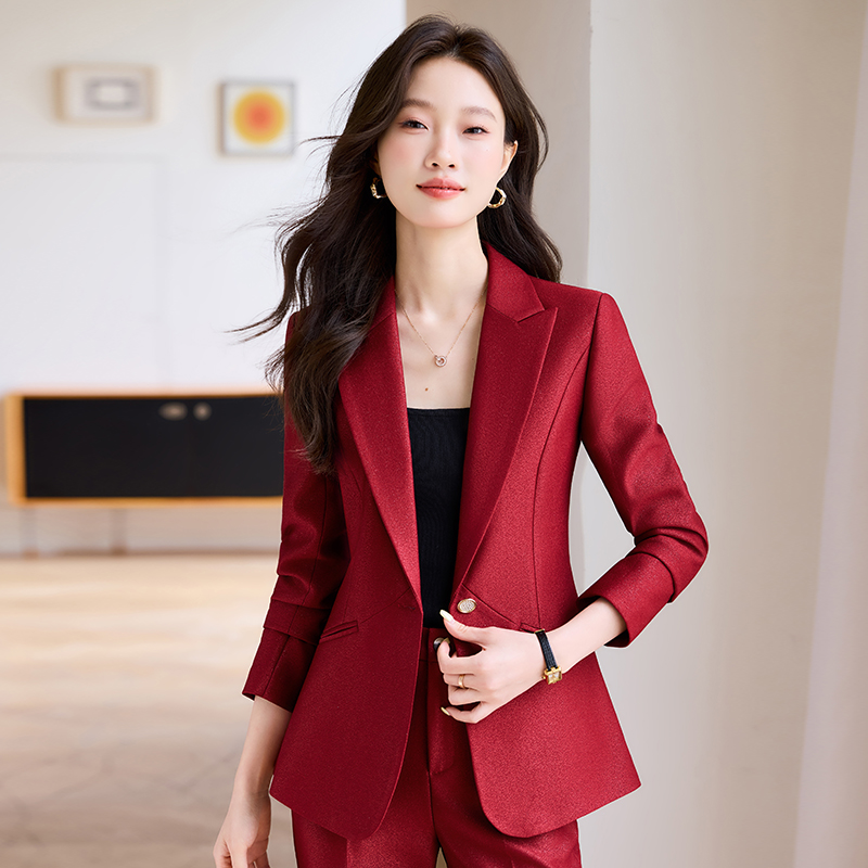 红色西装外套女2025秋冬新款高级感气质女神范修身职业西服套装
