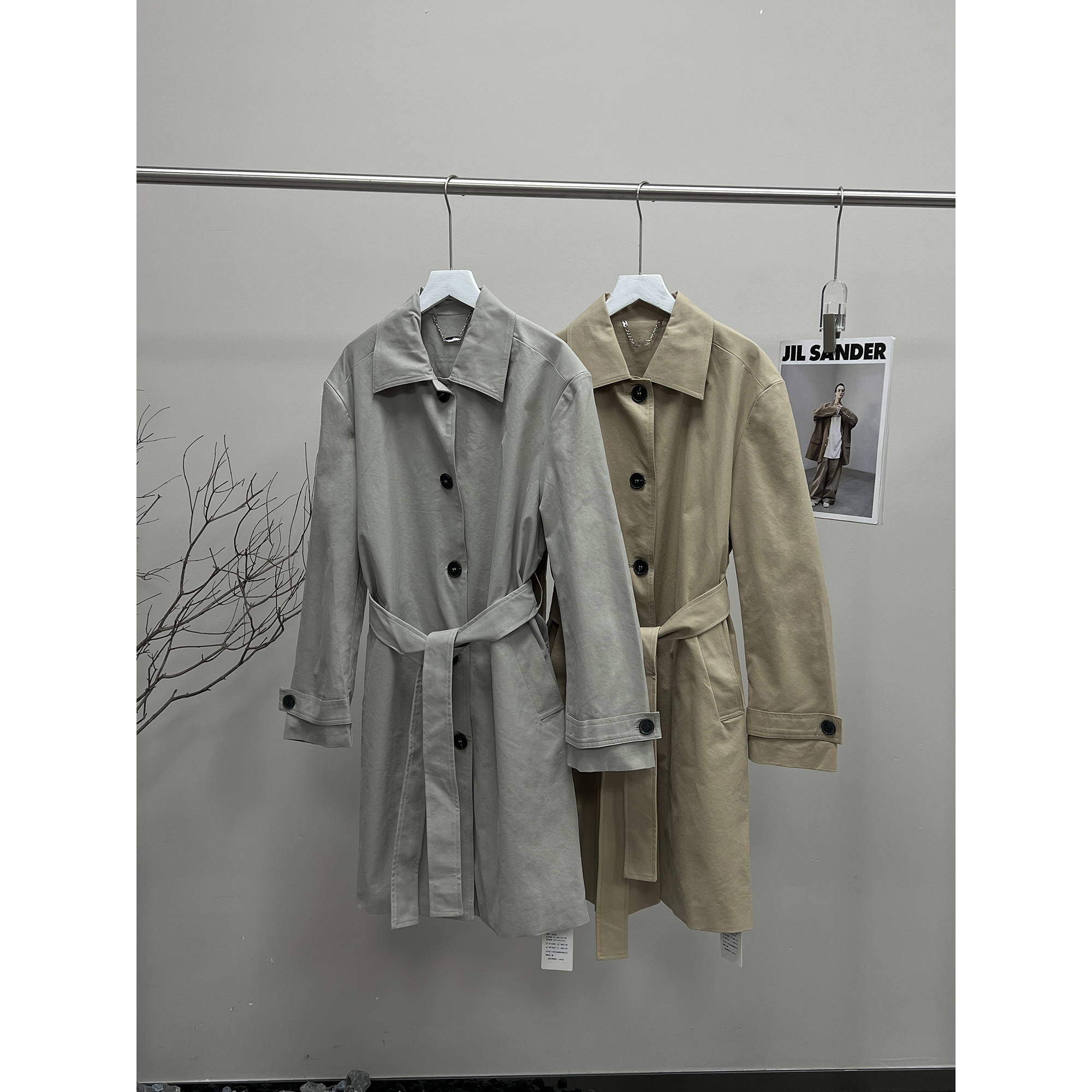 收腰绑带中长款风衣外套11038-8（清）