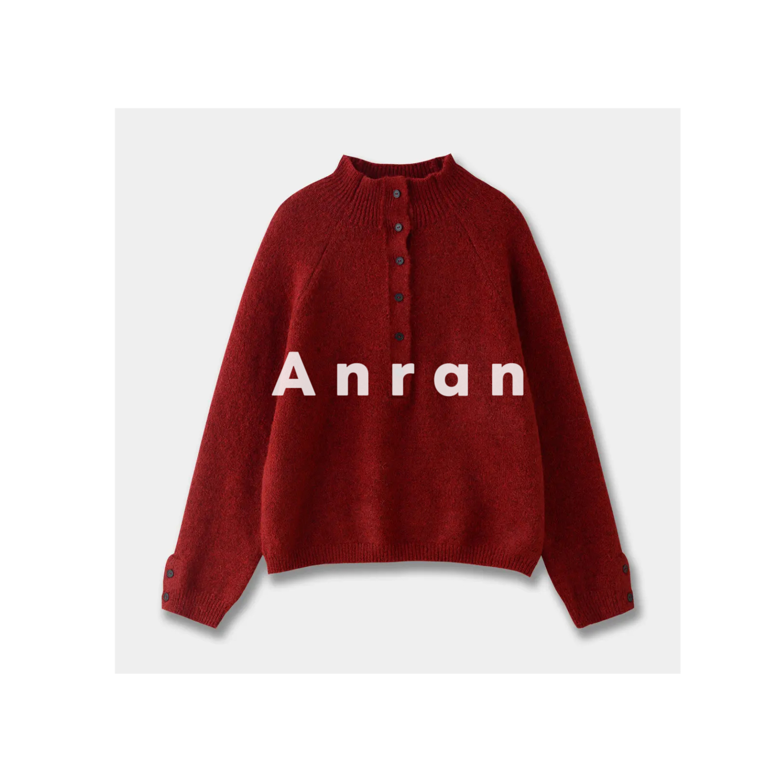 安然 2025新款羊驼绒羊毛混纺半襟纽扣长袖圣诞慵懒风毛衣6618