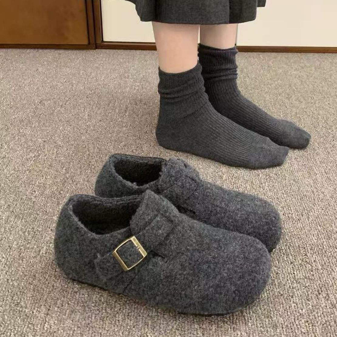 衣号店 冬款加绒内增高呢子单鞋勃肯鞋89-9