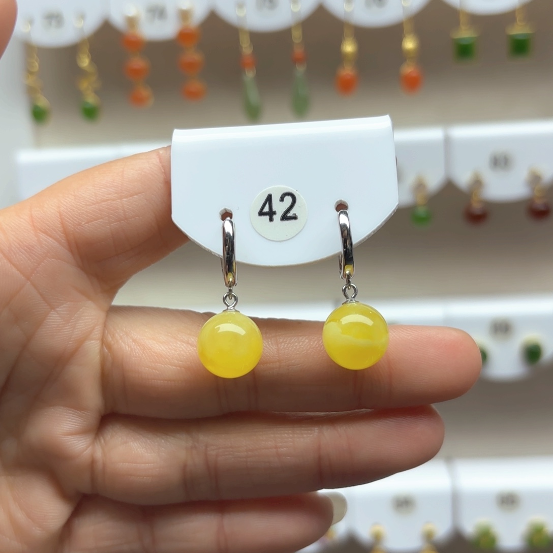 蜜蜡耳饰银S925镶嵌蜜蜡
