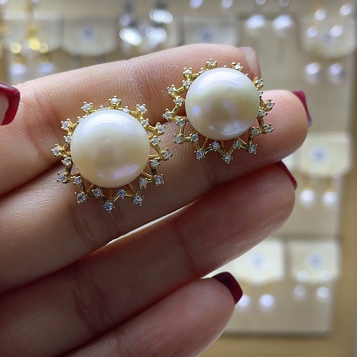 淡水珍珠耳饰银S925镶嵌
