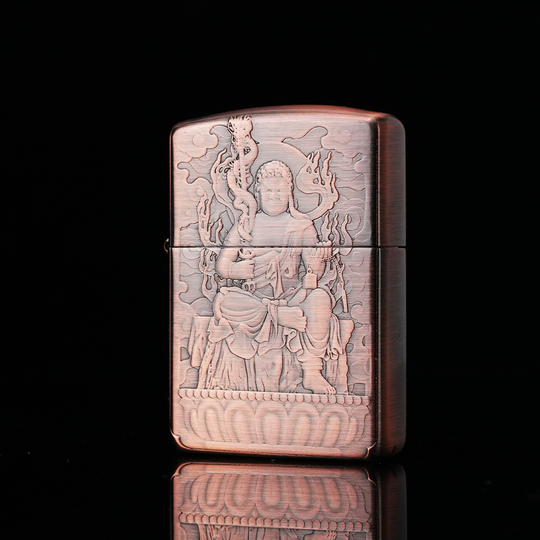 正品 Zippo 打火机 不动明王主题 镀紫铜男士防风煤油打火机