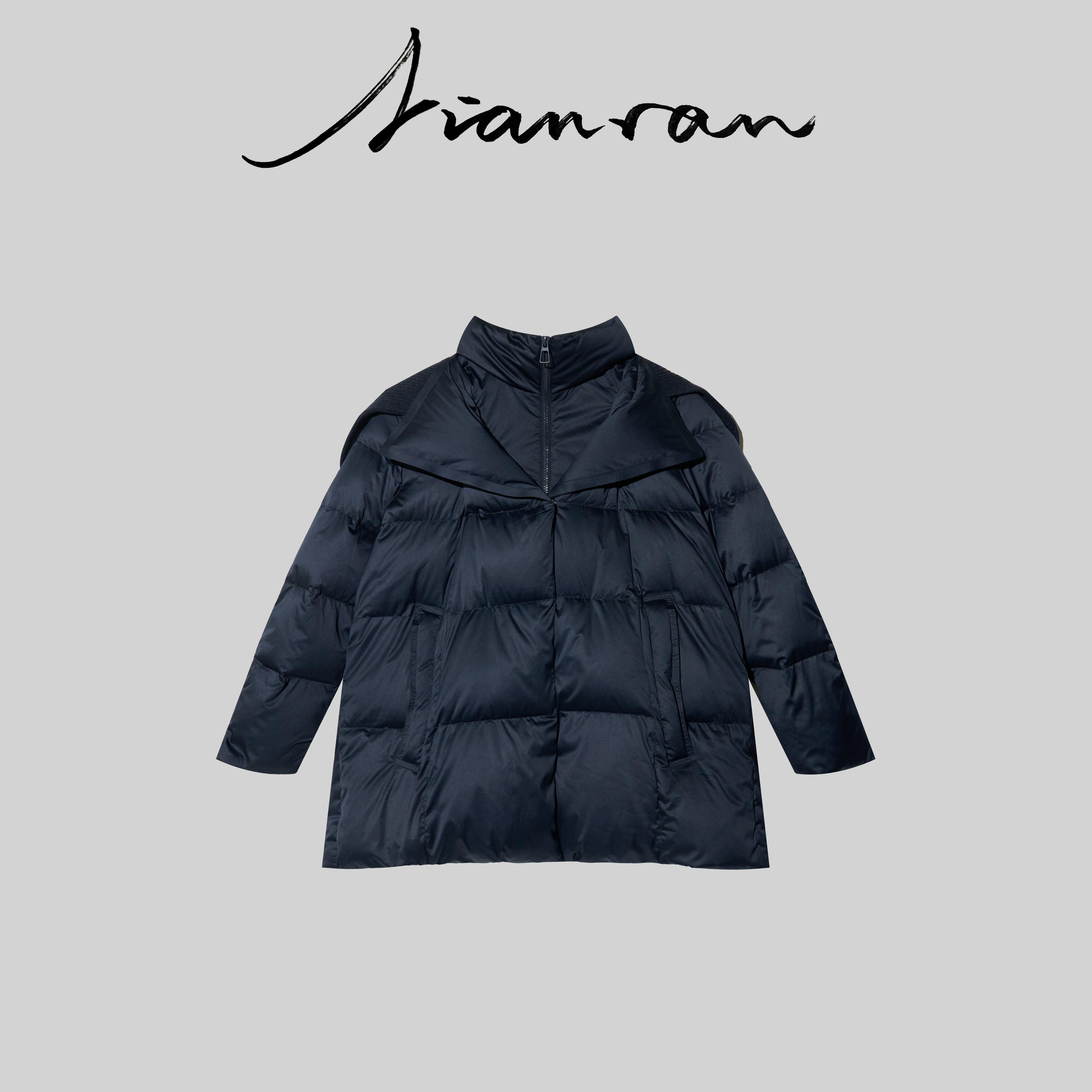 NianR-p家翻领束腰时尚羽绒服中长款轻薄立领百搭简约气质经典