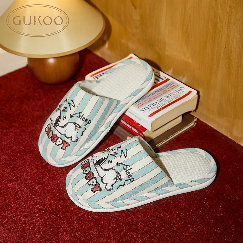 【Gukoo果壳】春秋史努比联名可爱包头居家平底平跟女士亚麻拖鞋