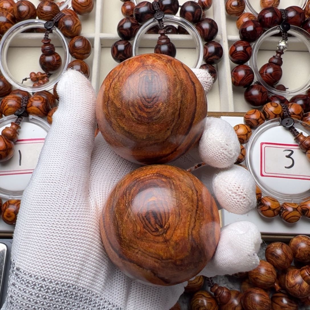 河***哥黄花梨/降香黄檀手串/手链5.0海黄手球一对