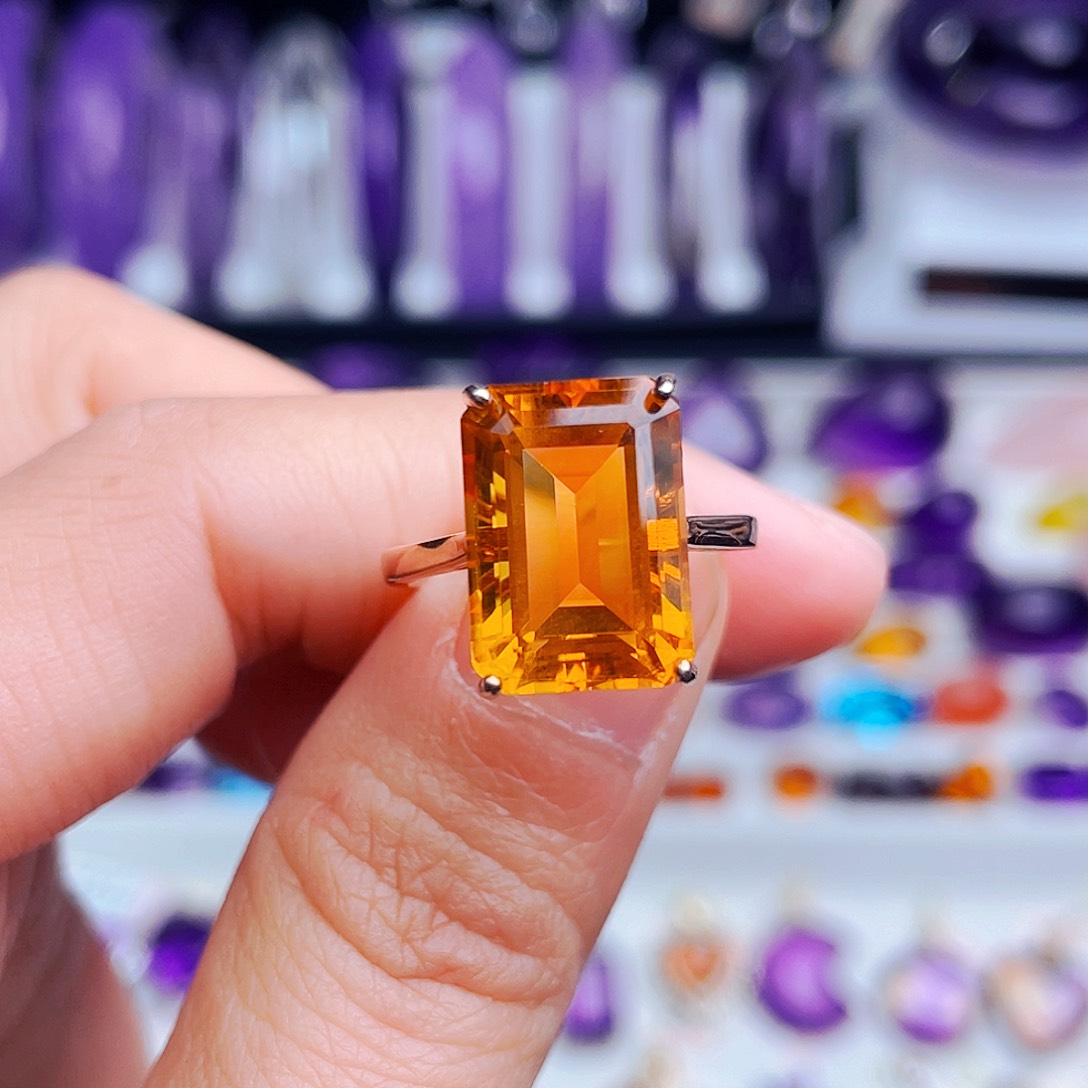 银S925镶嵌戒指黄晶随*-天然保真