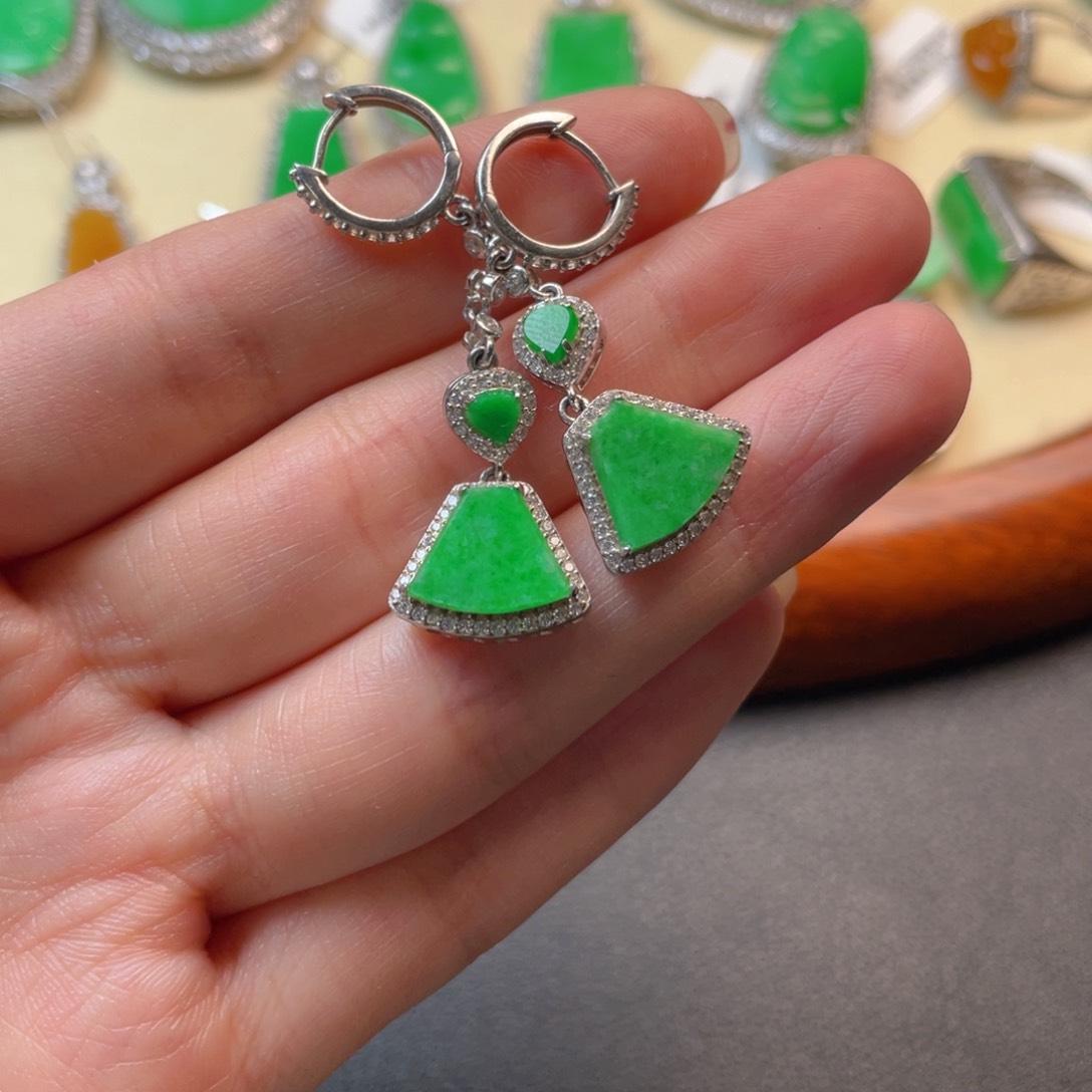 翡翠吊坠(不含链)银S925镶嵌耳坠