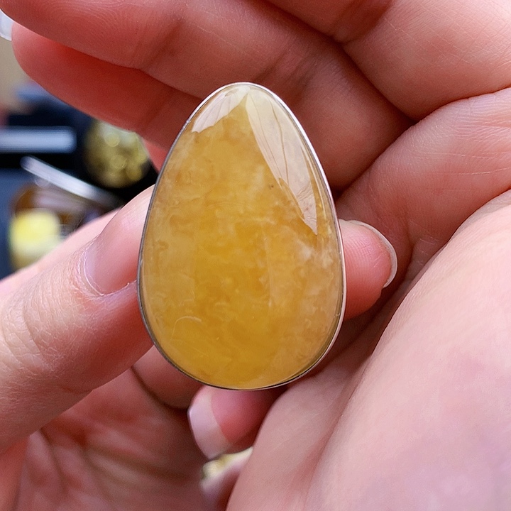 琥珀裸石银S925镶嵌戒指