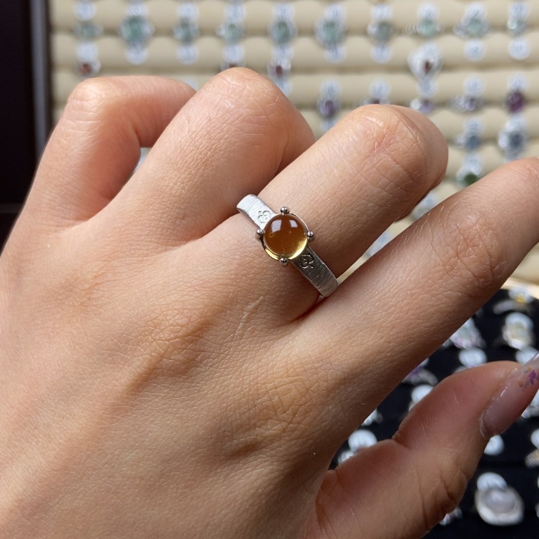 黄晶戒指银S925镶嵌淘***手