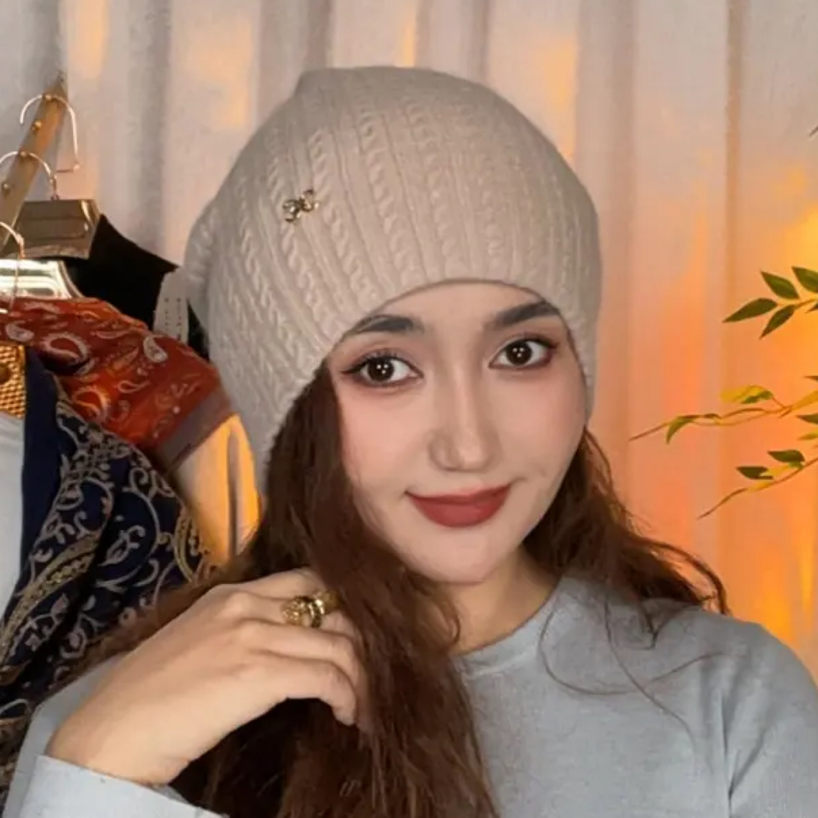 羊毛兔毛混纺帽子时尚百搭保暖帽子纯色高端帽子 