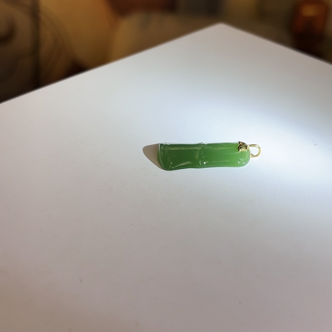 和田玉（碧玉）18K金镶嵌颈饰碧玉竹节
