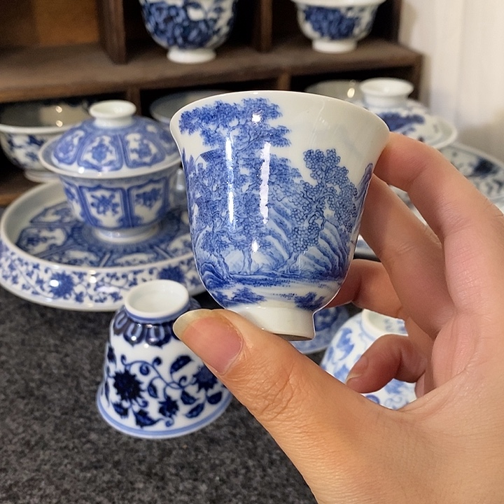 瓷【半间泥坊】山水铃铛杯