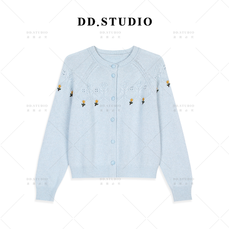 刺绣花朵针织开衫女春季新款温柔风毛衣DD-0902