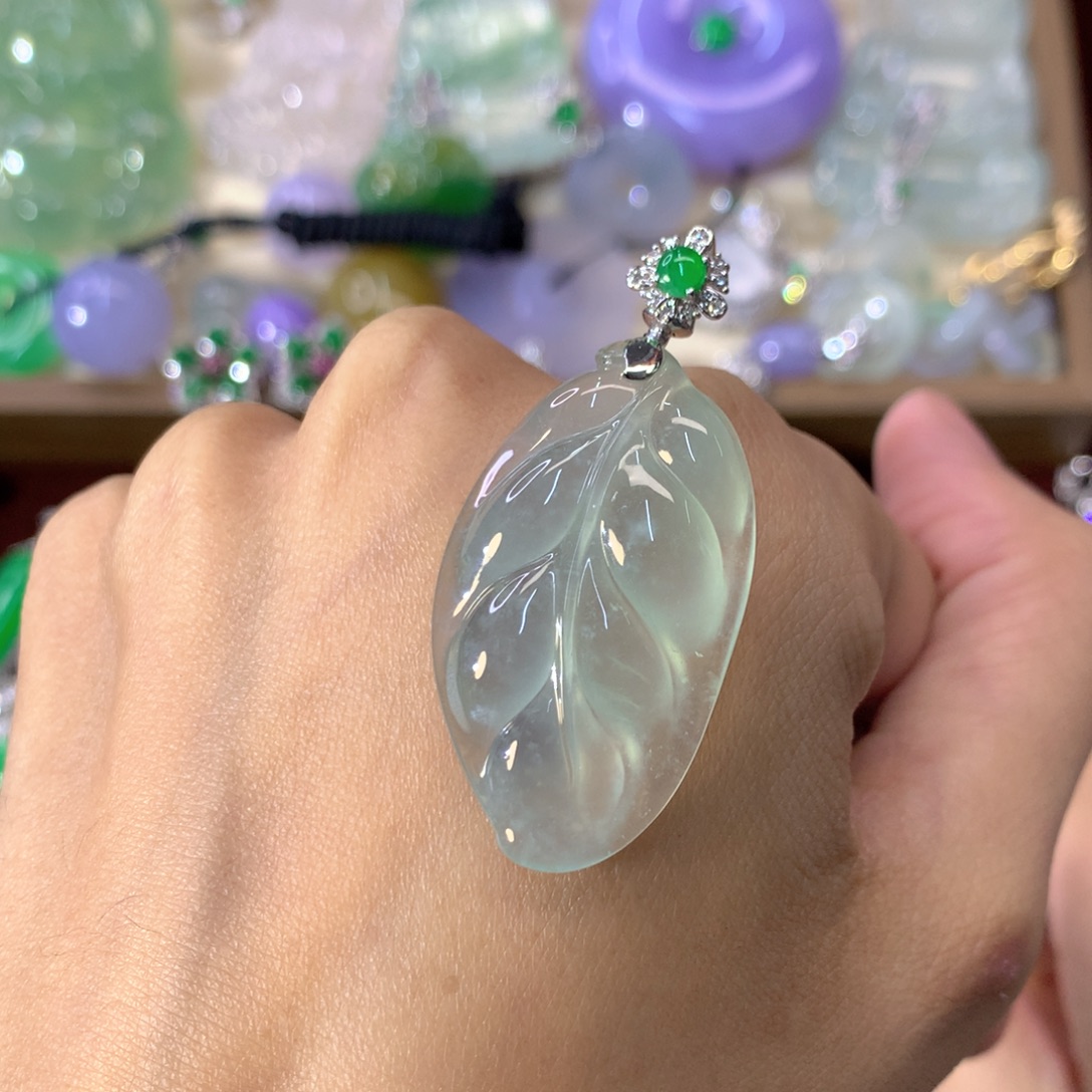 翡翠18K金镶嵌吊坠(不含链)