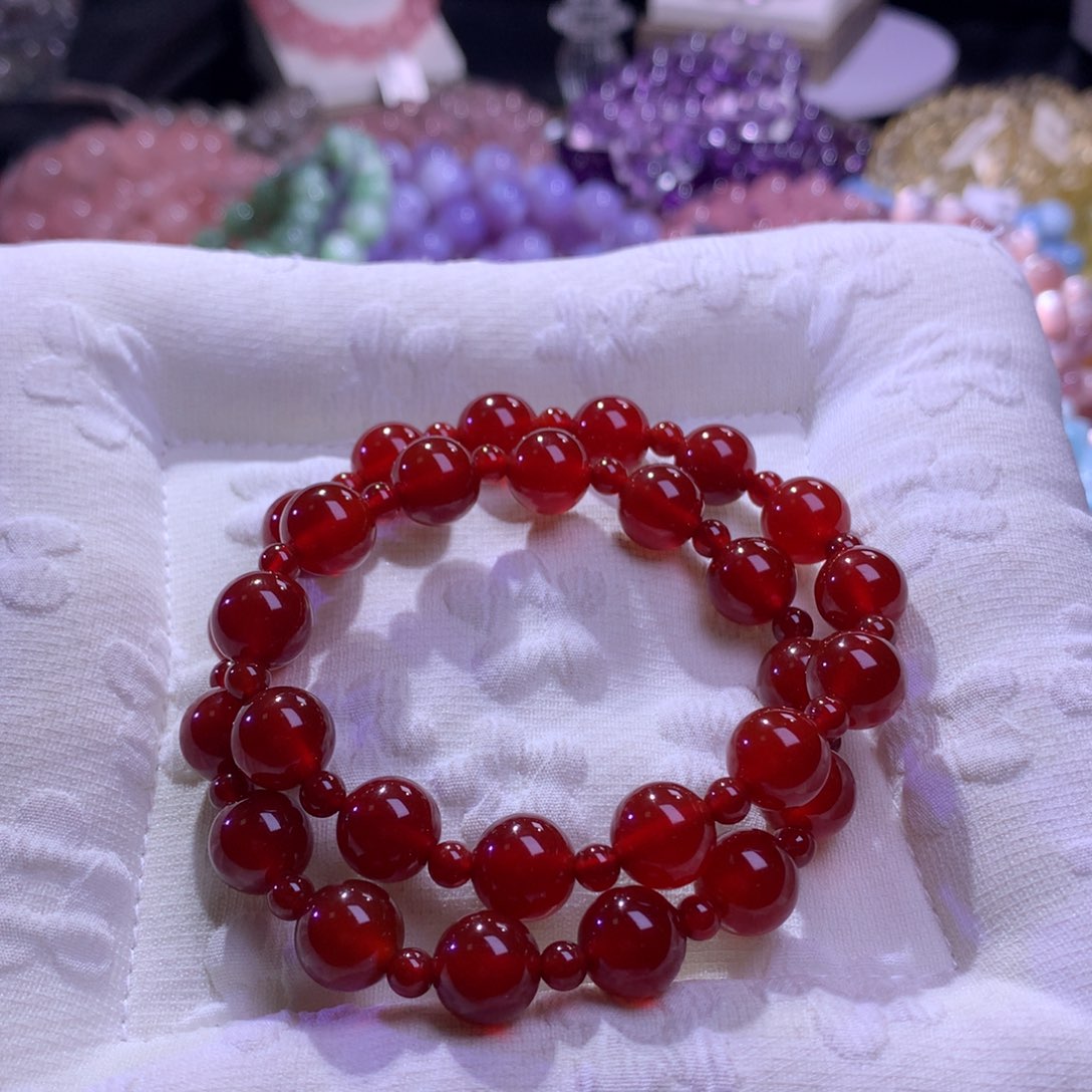 水晶银S925镶嵌手串红玛瑙双圈10m