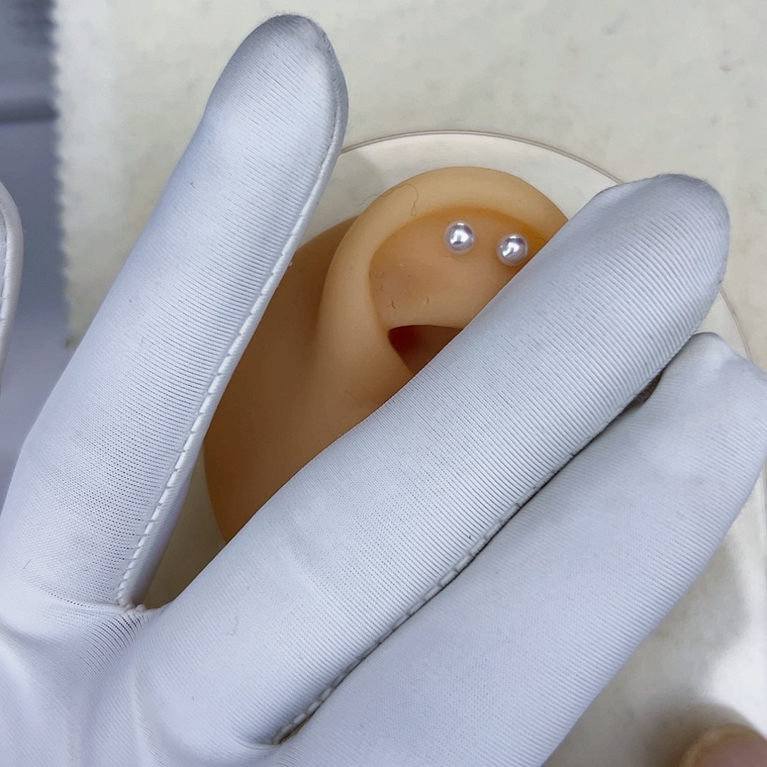 海水珍珠海水akoya天女耳钉3-4mm银S925镶嵌