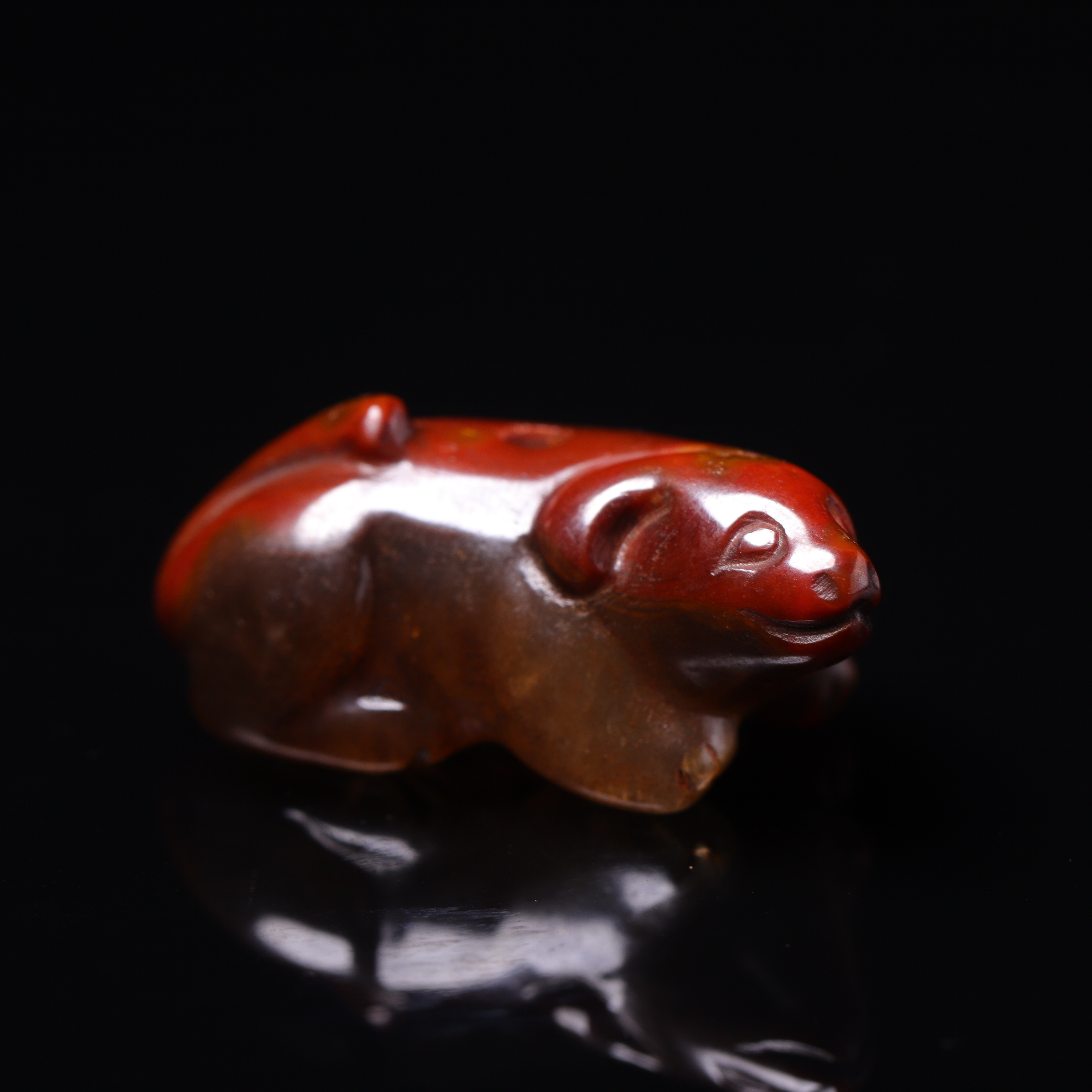 明代天然红缟玛瑙动物花件-LM