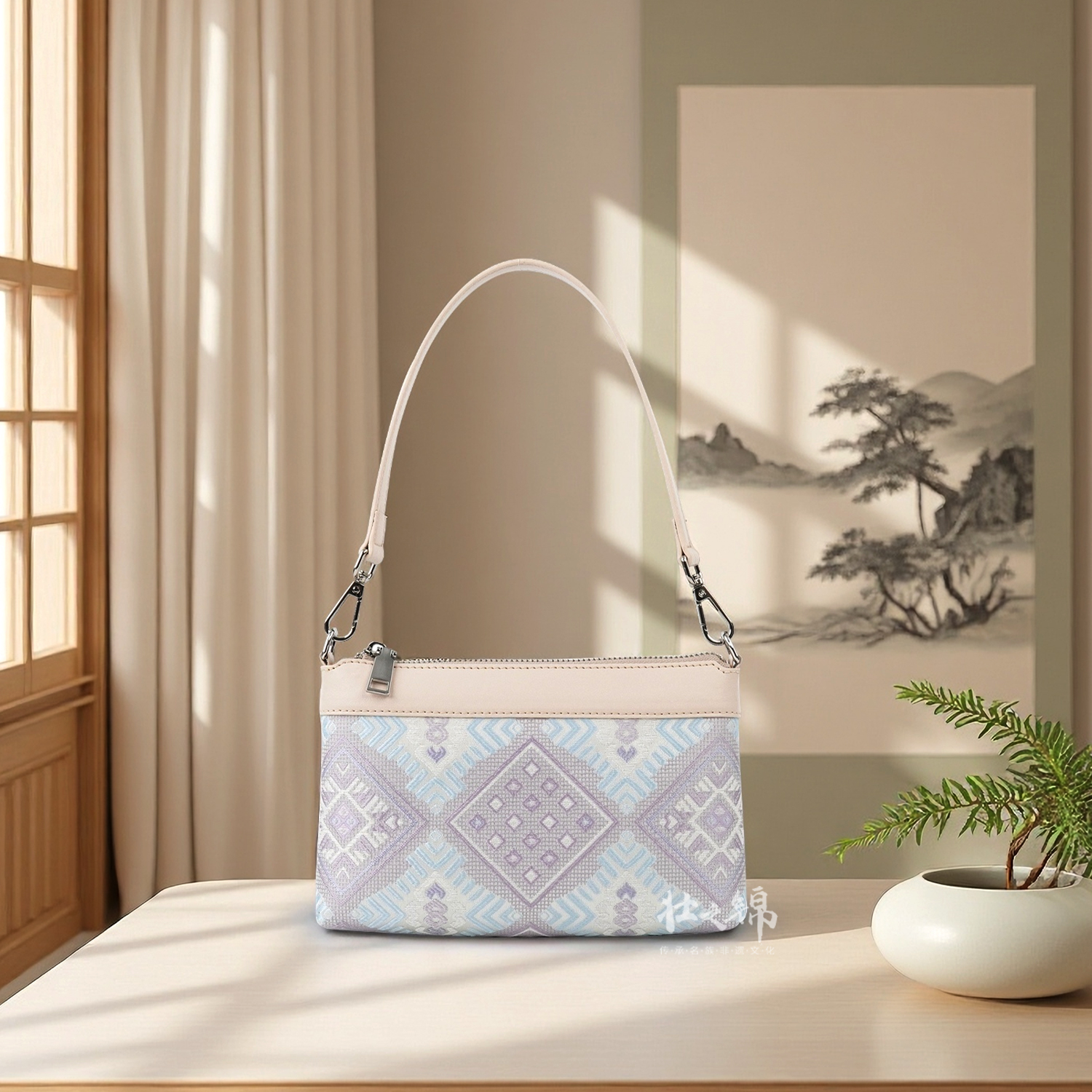 壮锦包银紫凤凰花随行包女士手提单肩斜挎包
