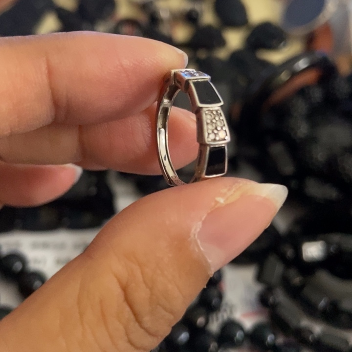 翡翠银S925镶嵌戒指墨翠活口