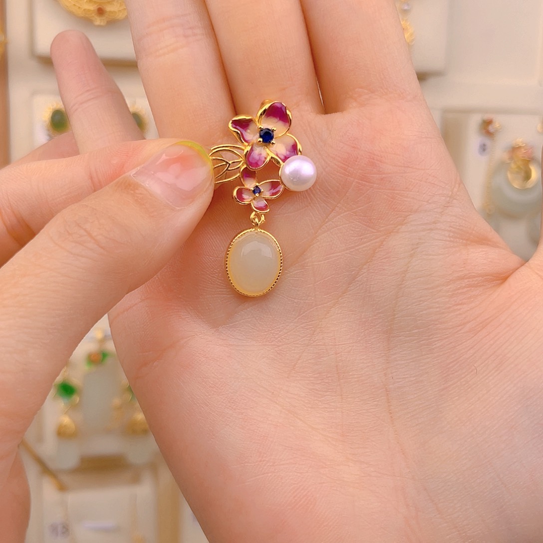 和田玉颈饰银S925镀金镶嵌