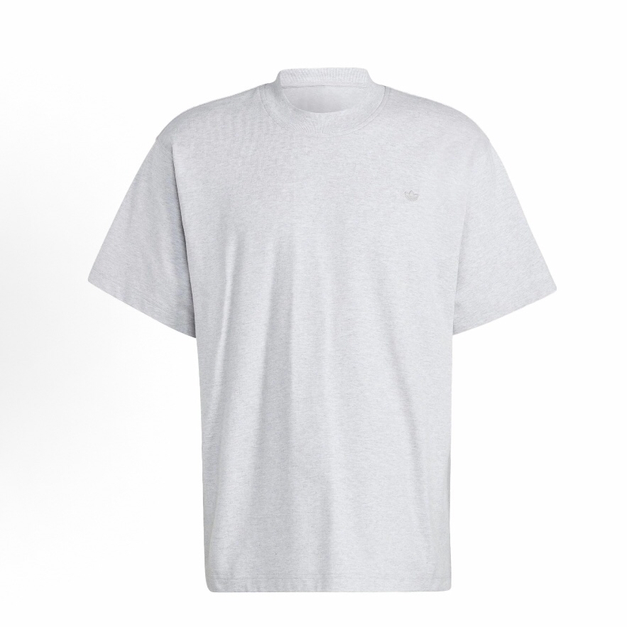 adidas 纯色运动宽松圆领短袖T恤 男款 浅灰IB9473