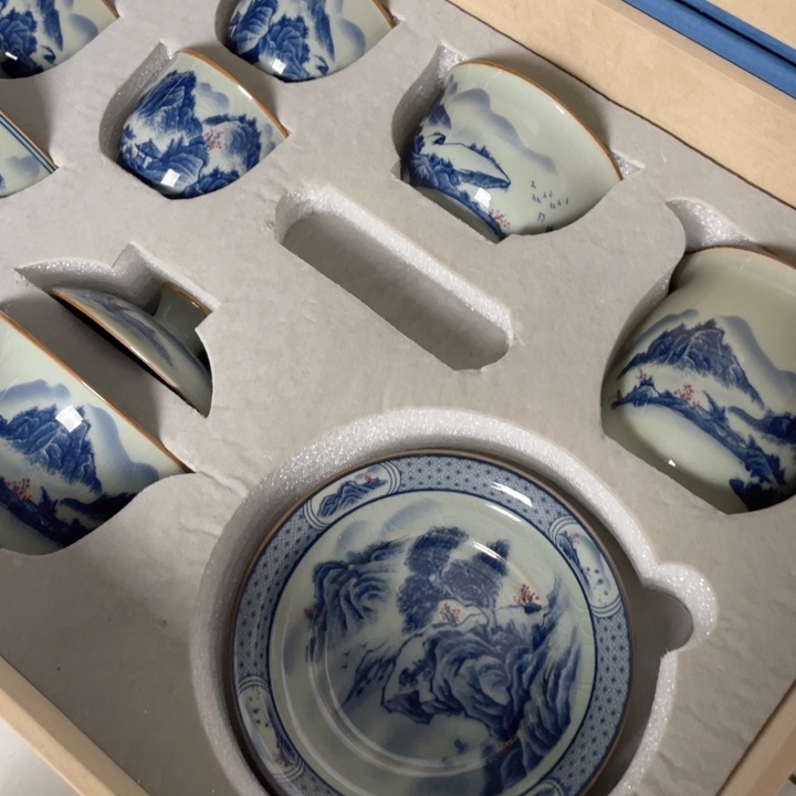 摆件青花红山水套组带礼盒jjj