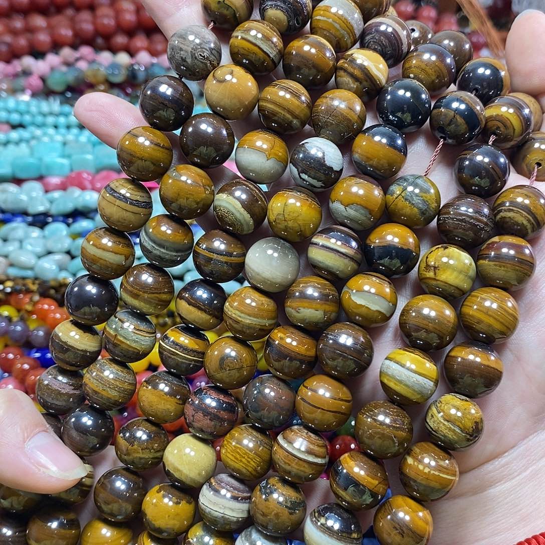 玛瑙/玉髓未镶嵌珠宝半成品虎眼碧玺一条卡14mm