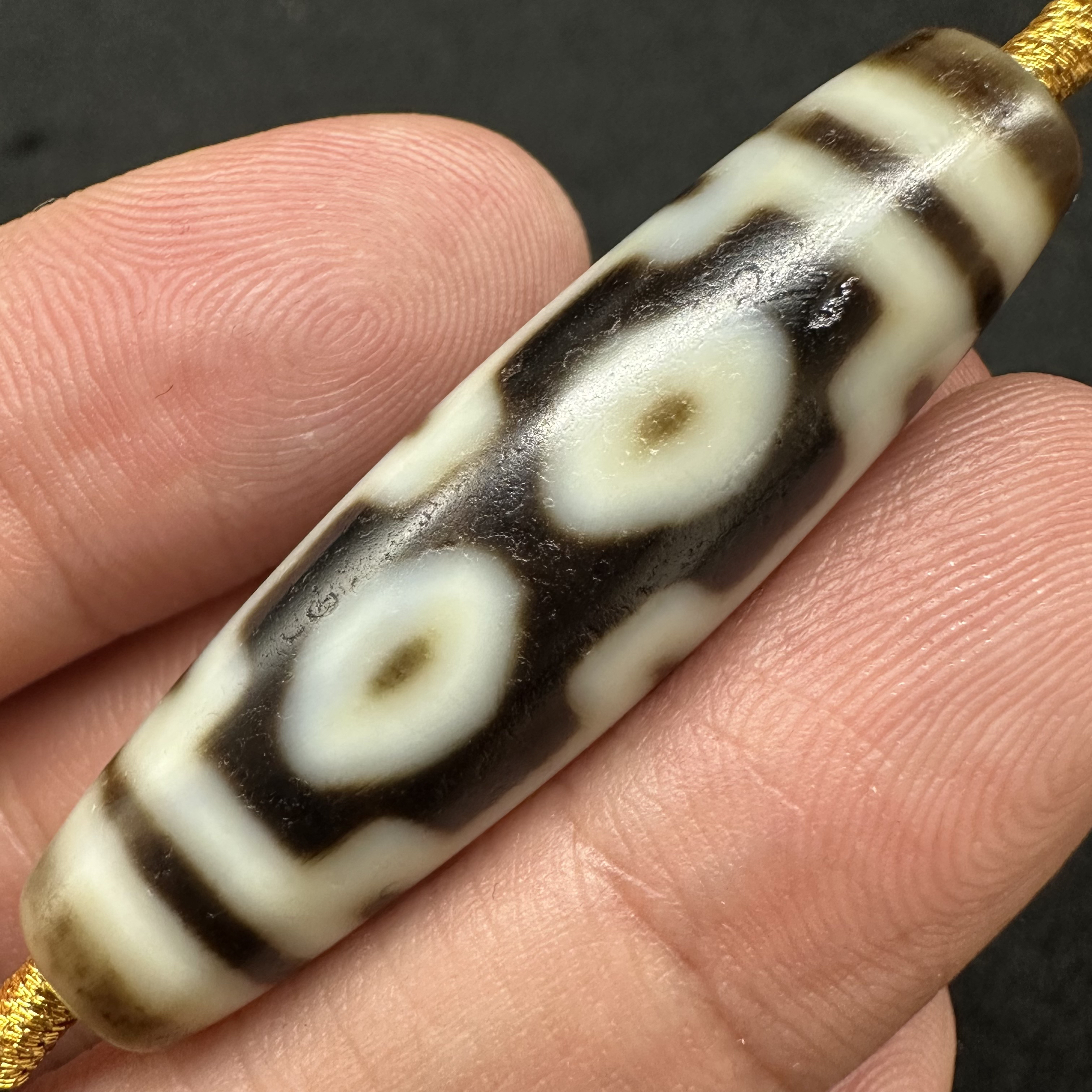 聚缘黑白手工帝王四眼玛瑙天珠