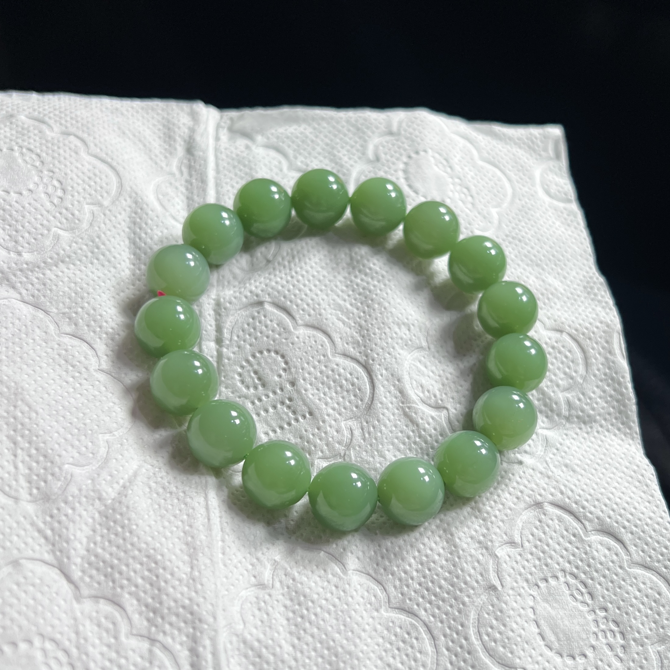 碧玉粉绿圆珠手串 12mm素圈 俄料 精品珠子 