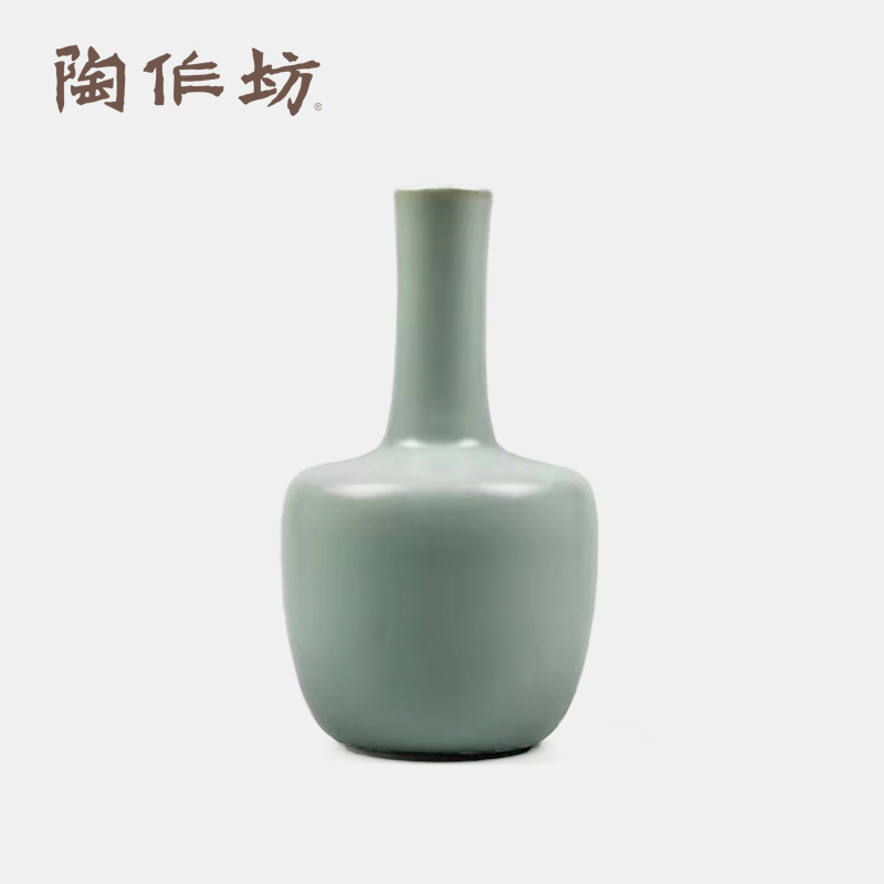 陶作坊台湾怀汝纸槌瓶汝窑粉青新中式办公室摆件客厅花瓶乔迁送礼
