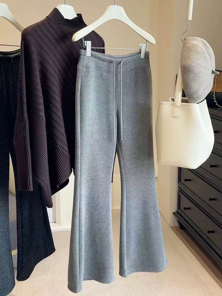 【济州岛】高腰抽绳修身加绒加厚微喇裤