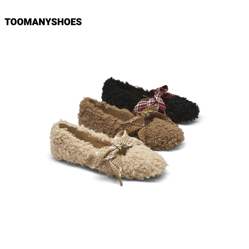 【25款】Toomanyshoes毛毛鞋2025秋冬新款卷毛小羊芭蕾舞鞋型豆豆鞋