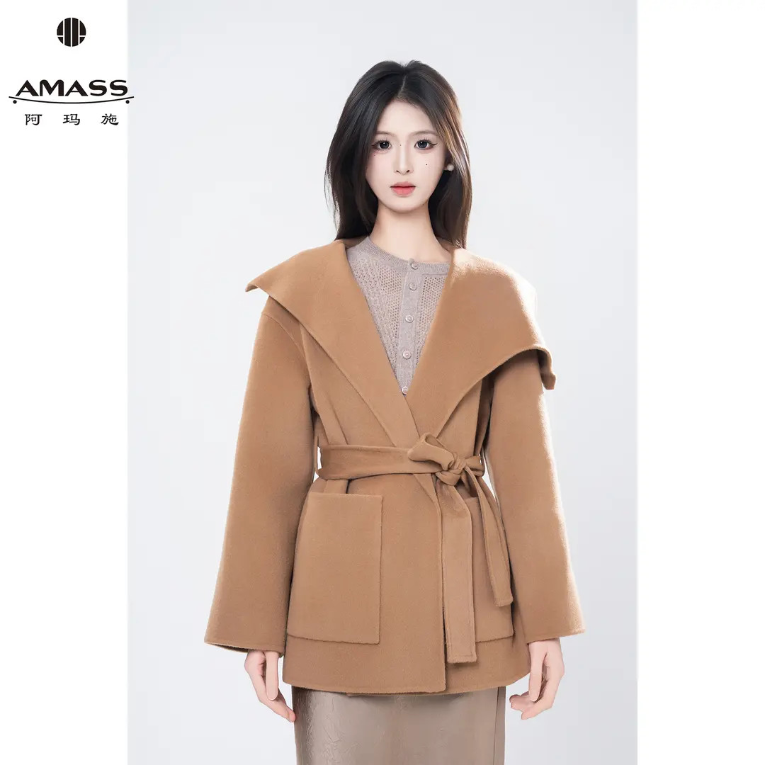 AMASS/阿玛施秋冬新款老钱风气质时尚双面呢外套女-附腰带 540033