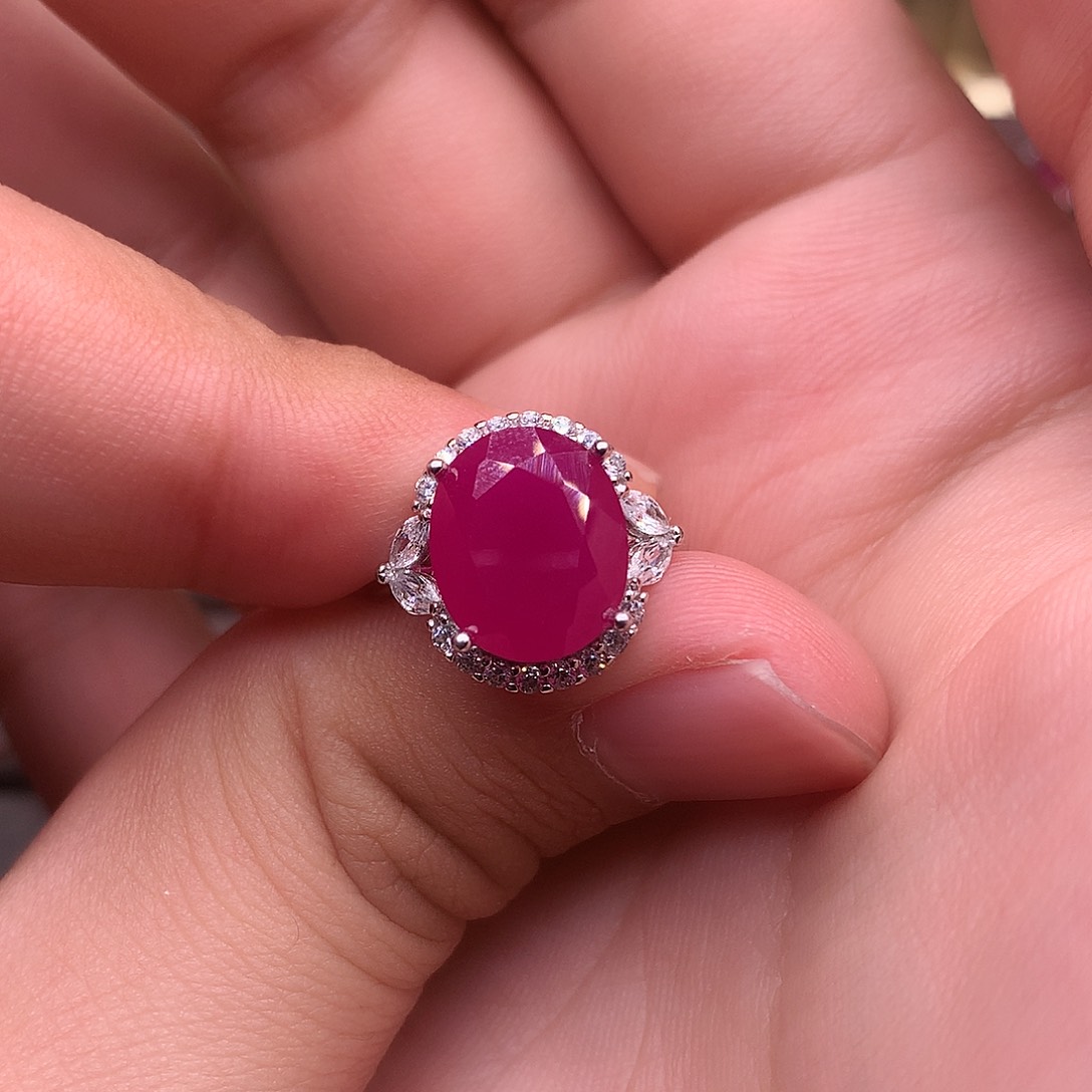 红宝石戒指银S925镶嵌