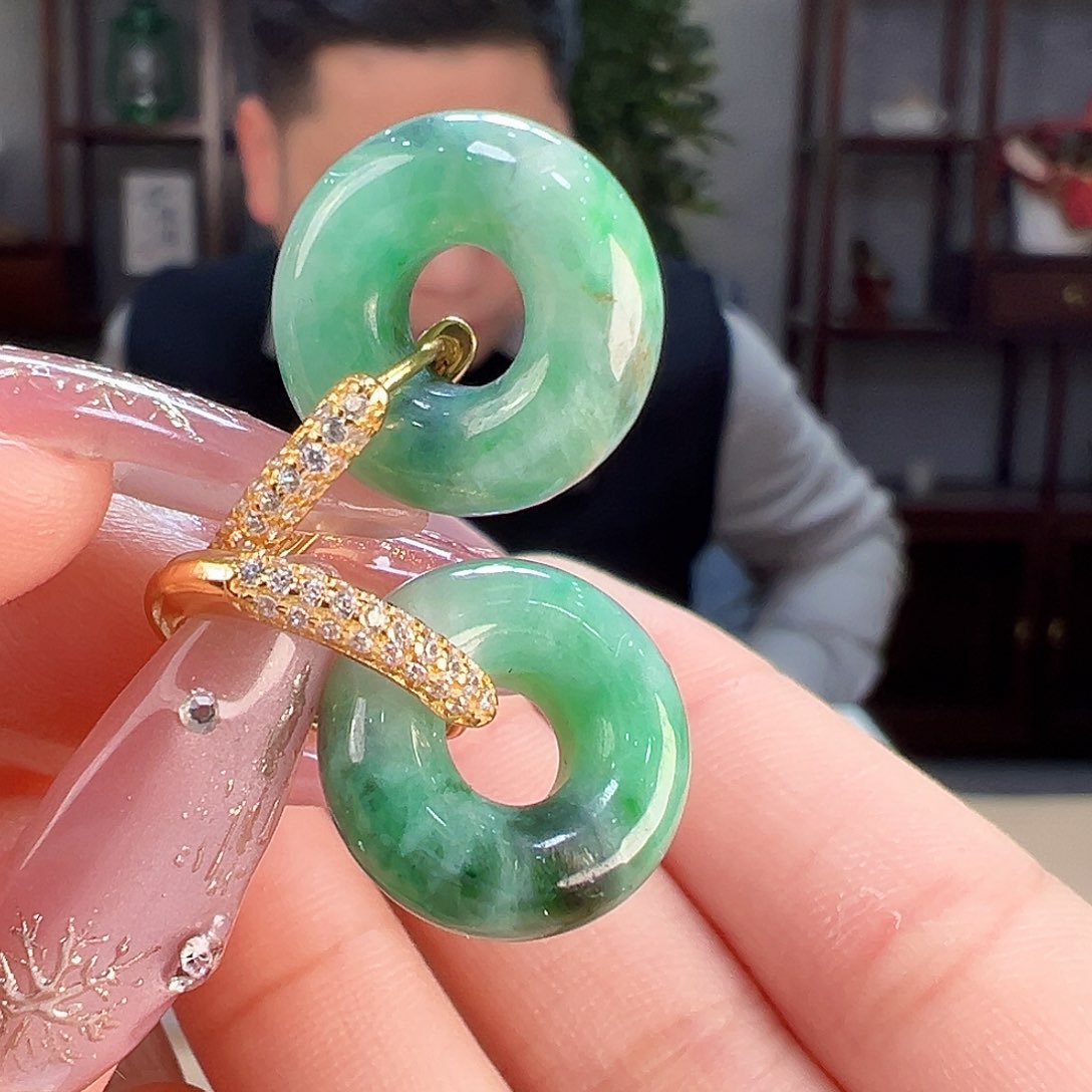 翡翠耳饰银S925镶嵌耳环1